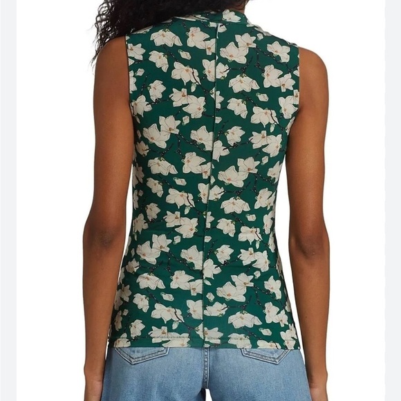 Rag and Bone Sabeen Floral Mockneck Sleeveless Top Green Stretch Slim Fit Sz XS - Picture 3 of 15